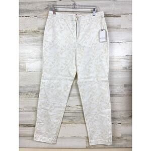 Ecru Womens 12 White Tan Floral The Mitchell Straight Ankle Dress Pants NEW